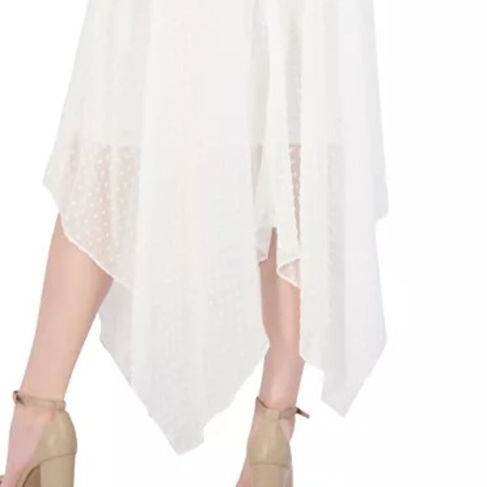 ROBBIE BEE PETITE V NECK CHIFFON SHORT SLEEVE FIT AND FLARE DRESS  PS OFF WHITE - Picture 6 of 15